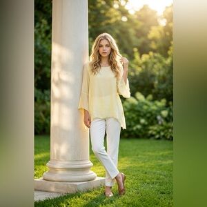 Light Yellow silk blend Top with Bell Sleeves! Charlie B brand! New with tags!
